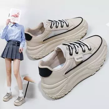 Женские кроссовки. Нескользящие кроссовки из дышащей сетки. Удобные кроссовки на платформе со шнуровкой. Женские массивные повседневные прогулочные туфли. Теннисная спортивная обувь. 35 белый