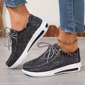 Женские кроссовки, новая мода, весна-осень, холщовые кроссовки с пайетками, женские, на мелкой повседневке, на вулканизированной платформе, Zapatillas Mujer 36 чёрный