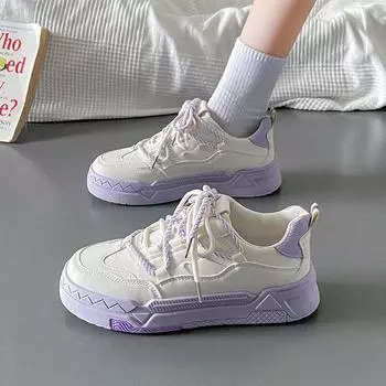 Женские кроссовки, новая весенняя женская обувь на платформе, лавандово-фиолетового цвета, модные повседневные белые туфли на шнуровке соответствующего цвета 36