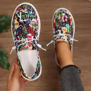 Женские кроссовки, новые элегантные дизайнерские туфли на плоской подошве с принтом для женщин, модные повседневные кроссовки с круглым носком, женские модные уличные мокасины 36