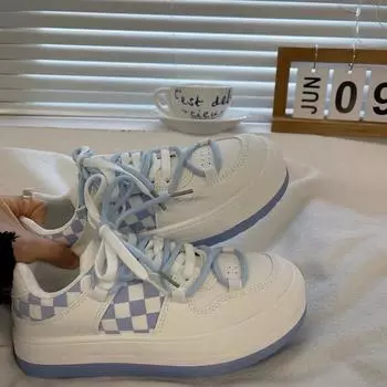 Женские кроссовки Новые модные студенческие повседневные кроссовки в клетку Универсальные белые туфли на платформе для женщин 35 чёрный
