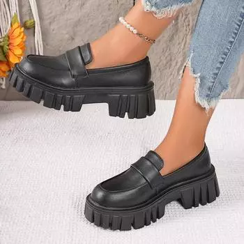 Женские кроссовки, новые мокасины больших размеров, британский стиль, кроссовки на платформе, женские офисные туфли, легкие повседневные дизайнерские туфли для женщин 35 чёрный