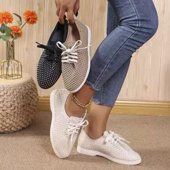Женские кроссовки, новые, на шнуровке, дышащие, сетчатые, легкие, на плоской подошве, для женщин, повседневные, универсальные, женские кроссовки Zapatos De Mujer 36 бежевый