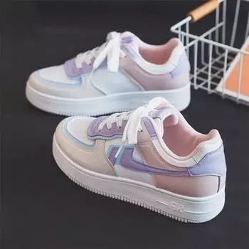 Женские кроссовки, новые осенние резиновые кроссовки с мягкой подошвой, соответствующие цвету Air Force No. 1 Спортивная повседневная белая обувь Macaron для женщин 35