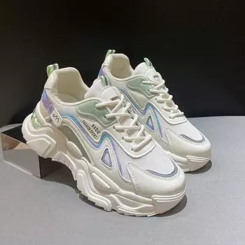 Женские кроссовки Новые женские туфли на плоской платформе для женщин Зеленые повседневные кроссовки Женские массивные спортивные туфли для женщин 35