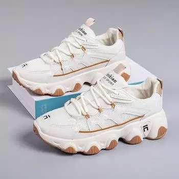 Женские кроссовки осень 2024 года с дышащей толстой подошвой Dad Shoes – легкие, повседневные кроссовки для бега в стиле Форреста Гампа 36 грязно-белый