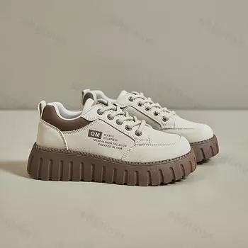 Женские кроссовки, осенние, новые, низкие, женские, нескользящие, студенческие, спортивные туфли, на толстой подошве, со шнуровкой, увеличивающие рост, повседневные туфли на плоской подошве 39