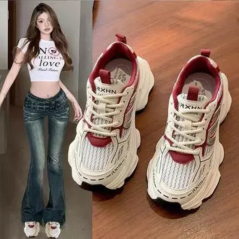 Женские кроссовки осенняя мода дышащая повседневная обувь женская сетчатая шнуровка удобная платформа вулканизированная обувь Zapatillas De Mujer 35