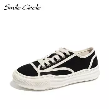 Женские кроссовки, парусиновая обувь, весна/лето, дышащая обувь на массивной плоской платформе со шнуровкой, женские кроссовки черного цвета 35 чёрный