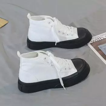 Женские кроссовки, повседневная обувь из парусины, женская мода, новые повседневные туфли с высоким берцем, женские туфли на платформе, туфли на плоской подошве, вулканизированная обувь в корейском стиле 35 белый