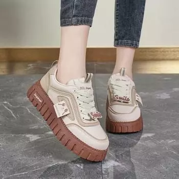 Женские кроссовки повседневные для улицы школьницы девушки спортивная обувь на платформе большие размеры женские кроссовки на танкетке увеличение роста EU: 36 бежевый