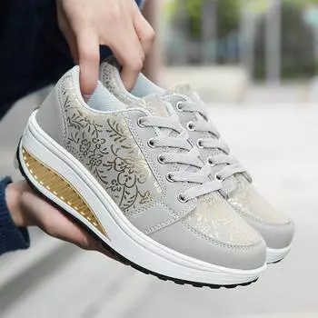 Женские кроссовки повседневные розовые на толстой подошве, увеличивающие рост, на платформе, легкие кроссовки с принтом, большие размеры EU: 36 розовый