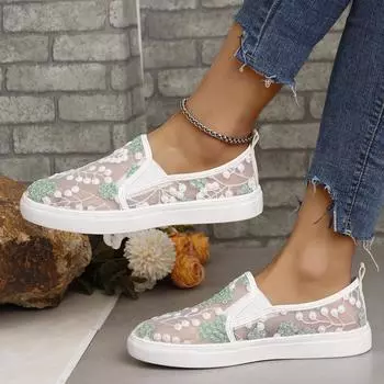 Женские кроссовки, повседневные сандалии с цветочным принтом, ажурная дышащая сетка, женская легкая нескользящая повседневная обувь, дизайнерская обувь 36 шампанского