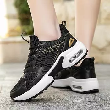Женские кроссовки повседневные студенческие черные кроссовки для бега белые ортопедические туфли на воздушной подушке большого размера для увеличения роста EU: 36 чёрный
