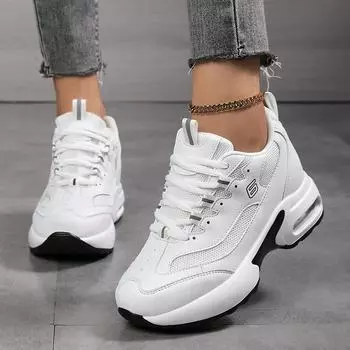 Женские кроссовки повседневные уличные школьные туфли для студентов увеличивающие рост легкие кроссовки для девочек большие размеры женские кроссовки на танкетке 35-42 EU: 36 белый