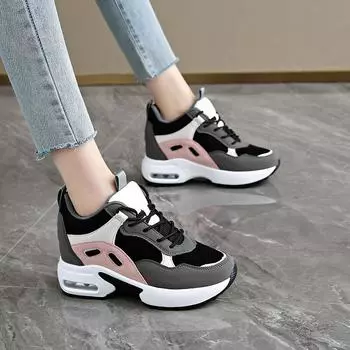 Женские кроссовки повседневные уличные школьные туфли для студентов увеличивающие рост легкие кроссовки для девочек большие размеры женские кроссовки на танкетке 34-42 EU: 36 чёрный