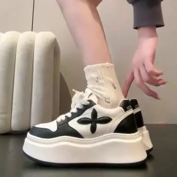 Женские кроссовки RV Lucky Four Leaf 2024 с круглым носком и платформой — стильная толстая подошва, мягкая повседневная обувь, белый цвет 37