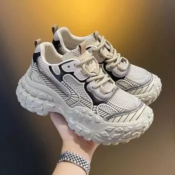 Женские кроссовки с цепочкой, массивные, белые, черные, модные, на толстой подошве, повседневные, женские, вулканизированные, спортивные, на высокой платформе, женские 35 бежевый