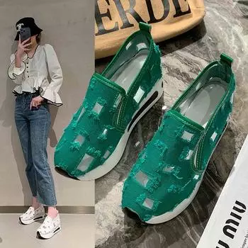 Женские кроссовки с цветочной вышивкой, сетчатые кроссовки для женщин, повседневные удобные туфли без шнуровки, женские туфли на каблуке 35 слоновая кость