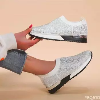 Женские кроссовки с круглым носком, со стразами, дышащие, удобные, модные, женские, вулканизированные, легкие, повседневные туфли для активного отдыха 35 белый