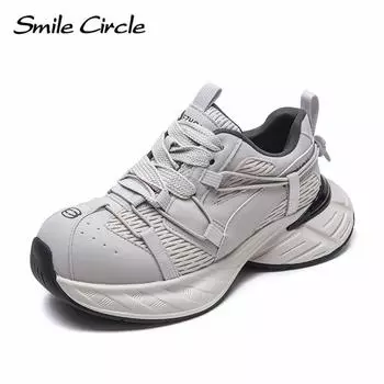 Женские кроссовки с круглым носком, увеличивающие рост, модные повседневные туфли с толстой подошвой 35 серый