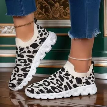 Женские кроссовки с леопардовым принтом, повседневные розовые носки для бега, легкие розовые туфли, большой размер EU: 36 розовый