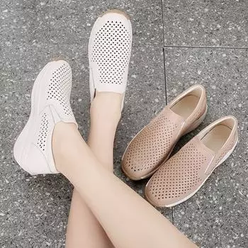 Женские кроссовки с полой эластичной резинкой, летние без шнуровки, женская обувь на танкетке, подошва, кроссовки, дышащие женские лоферы 44 коричневый