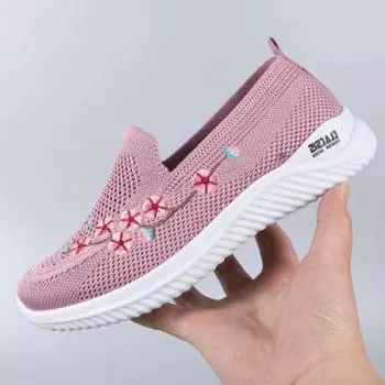 Женские кроссовки сетчатые дышащие цветочные удобные туфли для мам мягкие однотонные модные женские туфли легкие Zapatos De Muje 36 чёрный