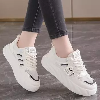 Женские кроссовки сетчатые дышащие толстые подошвы для ходьбы белые туфли повседневная модная женская обувь 40 чёрный