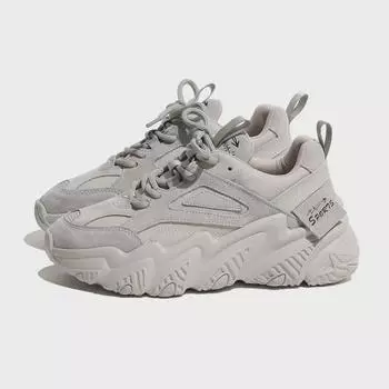 Женские кроссовки Shougu Dad из натуральной кожи на толстой подошве — нежно-розовые, универсальные для осени/зимы 2024 года. 38