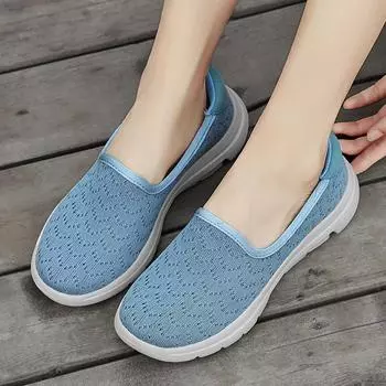 Женские кроссовки Slip on Mesh Прогулочные туфли Легкие мокасины Трикотажная спортивная повседневная обувь Большой размер EU: 36 чёрный