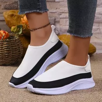 Женские кроссовки Slip on Vulcanize весна-осень повседневные черные белые толстые кроссовки-носки большого размера сетчатые дышащие теннисные туфли 36 чёрный