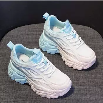 Женские кроссовки смешанных цветов на толстой подошве, весенние спортивные туфли на платформе с дышащей сеткой, женские повседневные туфли на шнуровке и толстой подошве Mujer 35