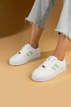 Женские кроссовки со шнуровкой Comfort Sole Stripe 001-1005-24БелыйЗеленый