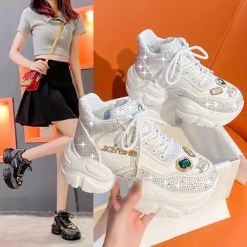 Женские кроссовки Starry Sky Rhinestone Dad Shoes с увеличенной высотой на платформе 35 белый