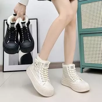 Женские кроссовки, теплая обувь, модная однотонная плюшевая спортивная повседневная обувь на шнуровке 35 бежевый