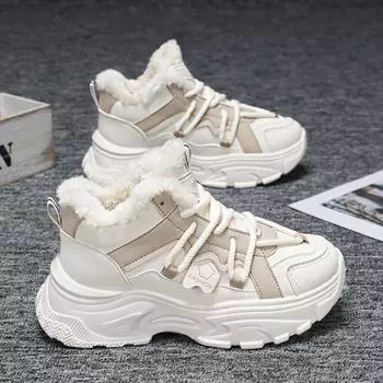 Женские кроссовки TUINANLE, зимние флисовые теплые ботинки на толстой подошве, модная и удобная повседневная обувь 36 чёрный