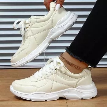 Женские кроссовки, увеличивающие рост, повседневная обувь для школьников и студентов, легкие кроссовки для пар, большие размеры 35-44 EU: 35 бежевый