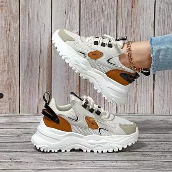 Женские кроссовки, увеличивающие рост, повседневная обувь для школьников и студентов, легкие кроссовки для пар, большие размеры 35-44 EU: 35 бежевый