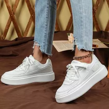Женские кроссовки, увеличивающие рост, повседневная обувь для школьников и студентов, легкие кроссовки для пар, большие размеры 35-45 EU: 37 белый