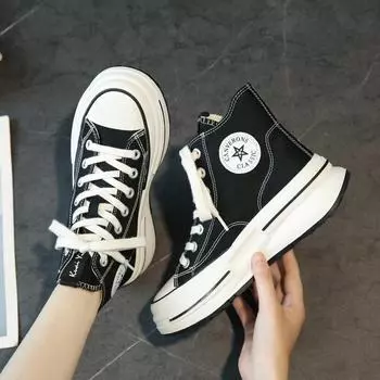 Женские кроссовки VASIBAEN 2023 года из парусины с толстой подошвой — повседневные универсальные балетки 40 чёрный