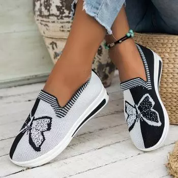 Женские кроссовки Весенние и осенние туфли на плоской подошве Модные эластичные кроссовки для отдыха Женские вязаные удобные фирменные туфли для женщин 36
