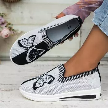 Женские кроссовки Весенние и осенние туфли на плоской подошве Модные эластичные кроссовки для отдыха Женские вязаные удобные фирменные туфли для женщин 36