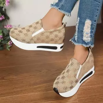 Женские кроссовки Весна Дышащая танкетка Модная повседневная обувь Женские босоножки на платформе с увеличивающимся каблуком 35 бежевый