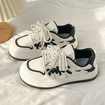 Женские кроссовки Весна Новые красивые дышащие белые туфли Ins Модные студенческие универсальные женские туфли на платформе 35 чёрный