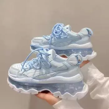 Женские кроссовки Весна Новые спортивные повседневные туфли на шнуровке Кроссовки на платформе со шнуровкой Женские удобные кроссовки с толстой подошвой из вулканизированной стали 35 белый