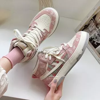 Женские кроссовки Высокие баскетбольные кроссовки Уличная мода Цветные спортивные кроссовки для бега Кроссовки для тренировок 35 розовый