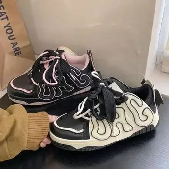 Женские кроссовки в стиле пэчворк, повседневная обувь для папы на толстой подошве, прогулочные кроссовки на массивном каблуке, женская кожаная спортивная обувь в консервативном стиле 36 чёрный