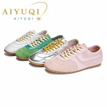 Женские кроссовки в стиле ретро, 2024, кроссовки на плоской подошве, новая женская обувь из натуральной кожи, повседневная обувь для поездок на работу