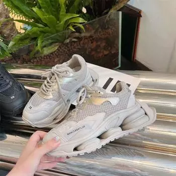 Женские кроссовки весна-осень 2024 года с толстой подошвой, универсальные, белые, повседневная женская обувь 35